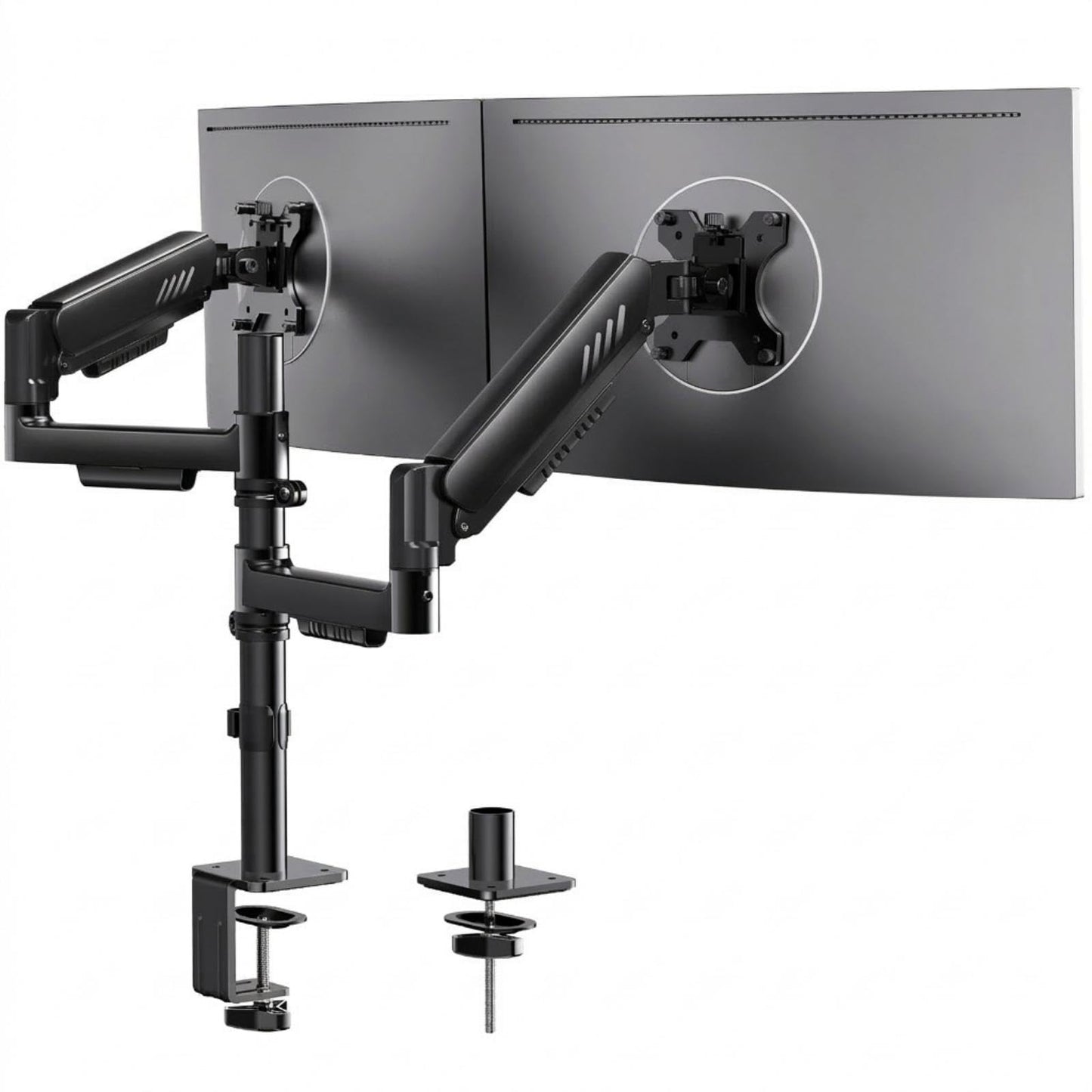 ErGear Monitor Arm, Fits 13 - 34 Inches, Load Capacity 19.8 lbs (9 kg), High Pole + Gas Spring Type, Display Arm, VESA 75 x 75 mm, 100 x 100 mm), Single PC Arm, Clamp Type, Grommet, Multi-Angle Adjustment, Wire Storage
