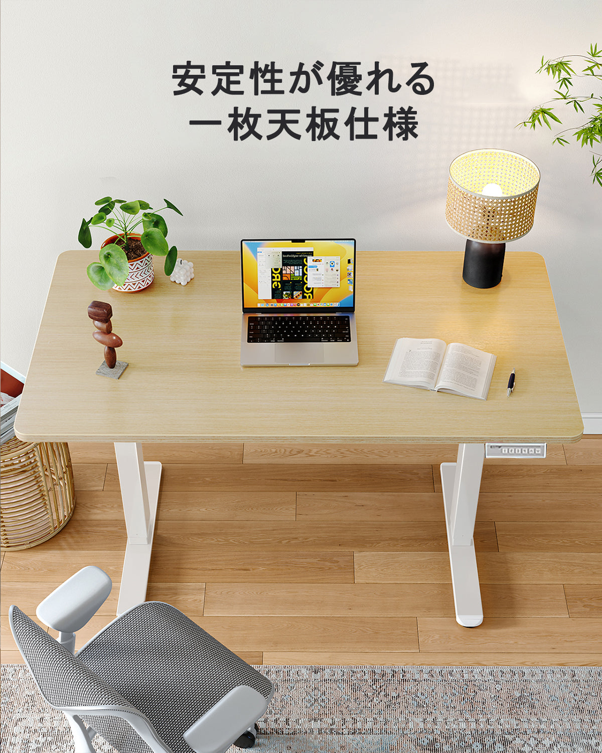 ErGear 電動 昇降デスク 一枚板 80kg耐荷重 71~119cm高さ調節 スタンディングデスク 幅120cm 無段階高さ調節 4つのメモリー機能 収納フック付き パソコン pc ゲーミングデスク 在宅ワーク スタンドデスク 机【幅120 x 奥行き60 x 高さ72-118cm】