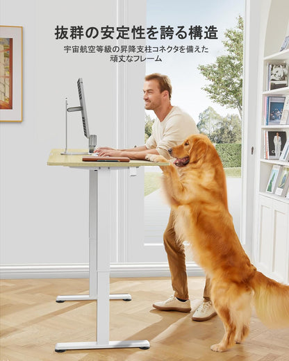 ErGear 電動 昇降デスク 80kg耐荷重 72~118cm高さ調節 昇降 デスク オフィスデスク 電動式 昇降式 パソコンデスク 昇降テーブル おしゃれ スタンディングデスク 静音 収納フック付き【幅100~160 奥行き60~70 高さ72-118cm】