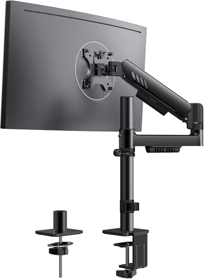 ErGear Monitor Arm, Fits 13 - 34 Inches, Load Capacity 19.8 lbs (9 kg), High Pole + Gas Spring Type, Display Arm, VESA 75 x 75 mm, 100 x 100 mm), Single PC Arm, Clamp Type, Grommet, Multi-Angle Adjustment, Wire Storage