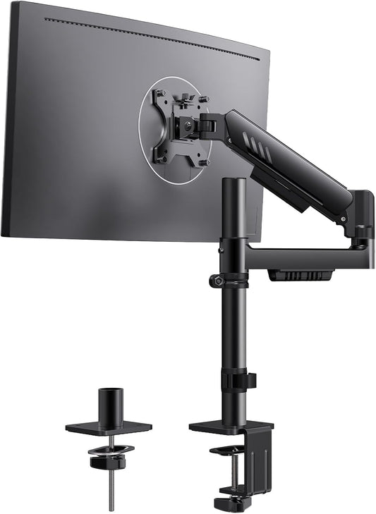ErGear Monitor Arm, Fits 13 - 34 Inches, Load Capacity 19.8 lbs (9 kg), High Pole + Gas Spring Type, Display Arm, VESA 75 x 75 mm, 100 x 100 mm), Single PC Arm, Clamp Type, Grommet, Multi-Angle Adjustment, Wire Storage