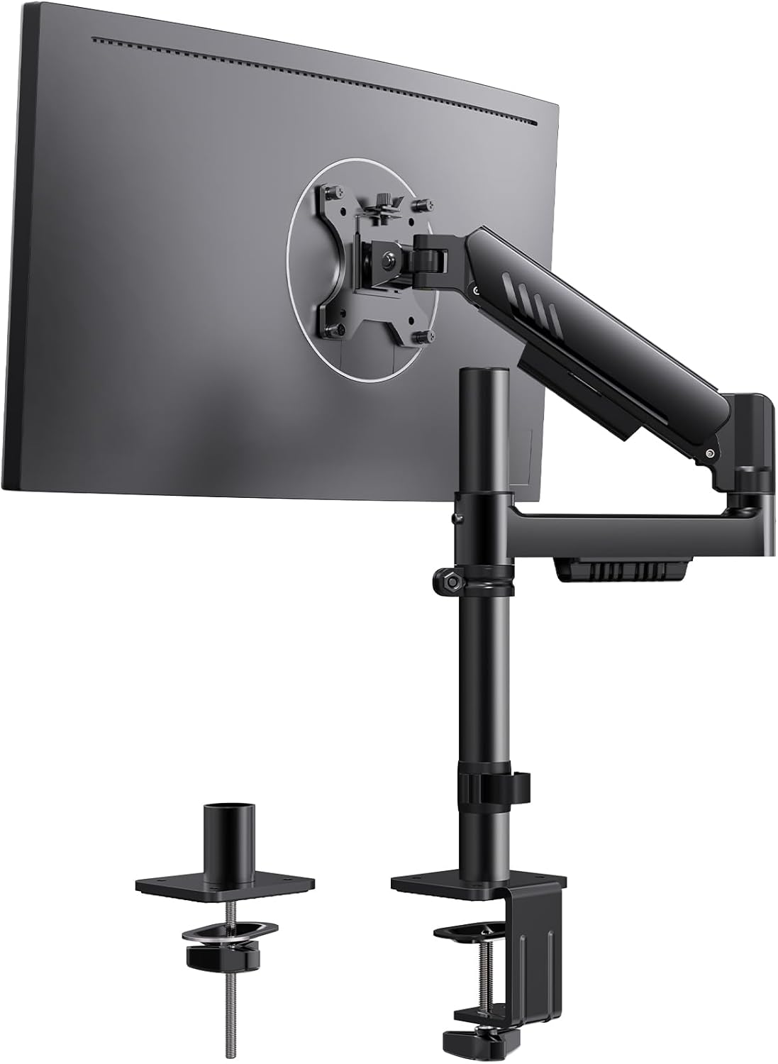 ErGear Monitor Arm, Fits 13 - 34 Inches, Load Capacity 19.8 lbs (9 kg), High Pole + Gas Spring Type, Display Arm, VESA 75 x 75 mm, 100 x 100 mm), Single PC Arm, Clamp Type, Grommet, Multi-Angle Adjustment, Wire Storage