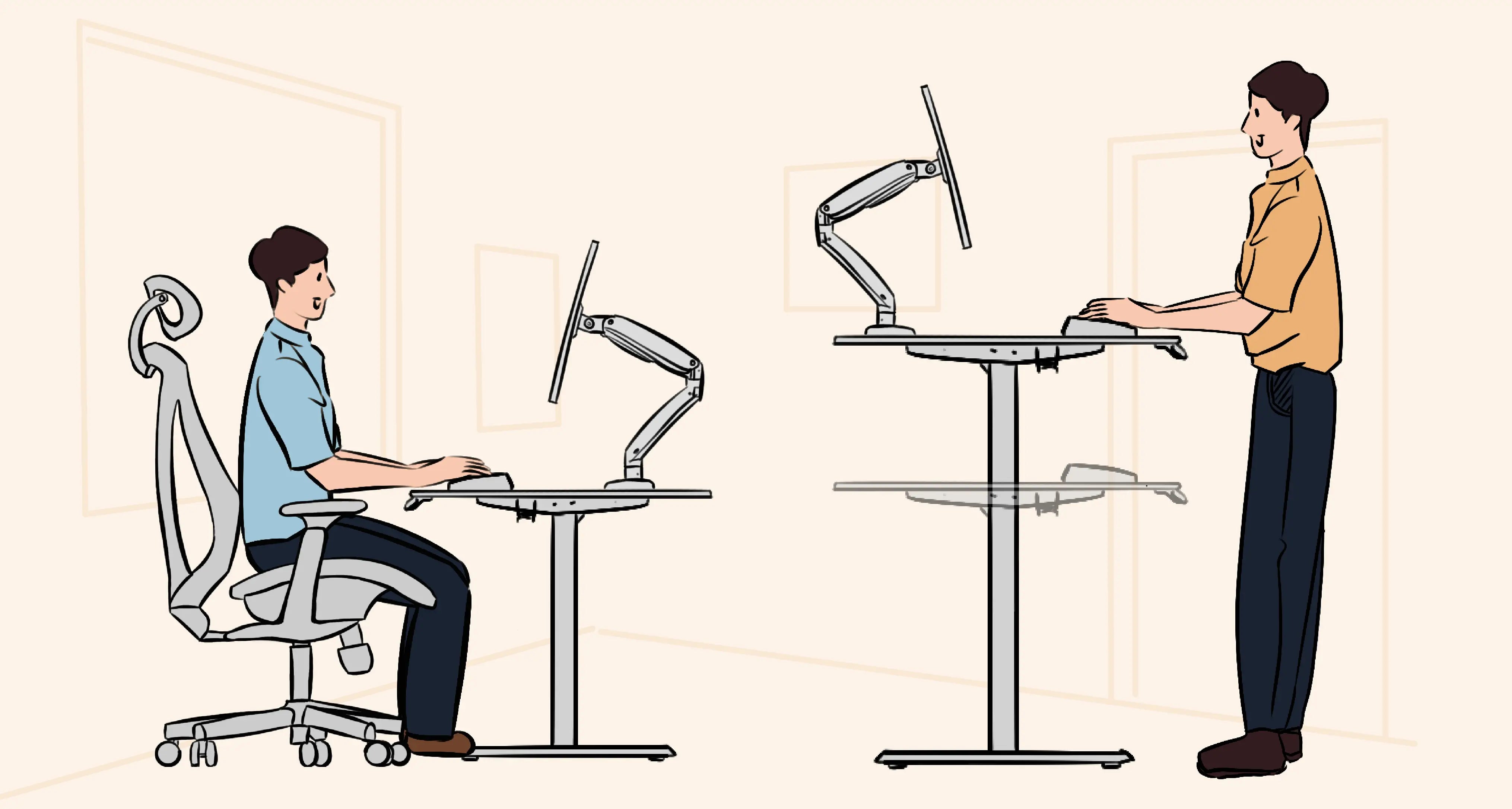 HUANUO ガススプリング式モニターアームの調整機能と可動域